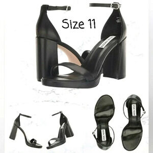 Retro 11 Sexy Block Heel Black Leather Events Stylish Mod Sandals New